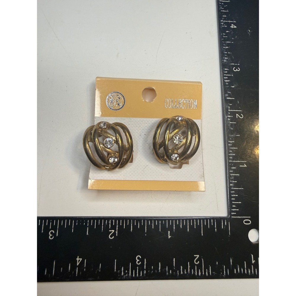 R Collection Gold Tone Rhinestone Cage Orb Clip On Earrings Statement Jewelry